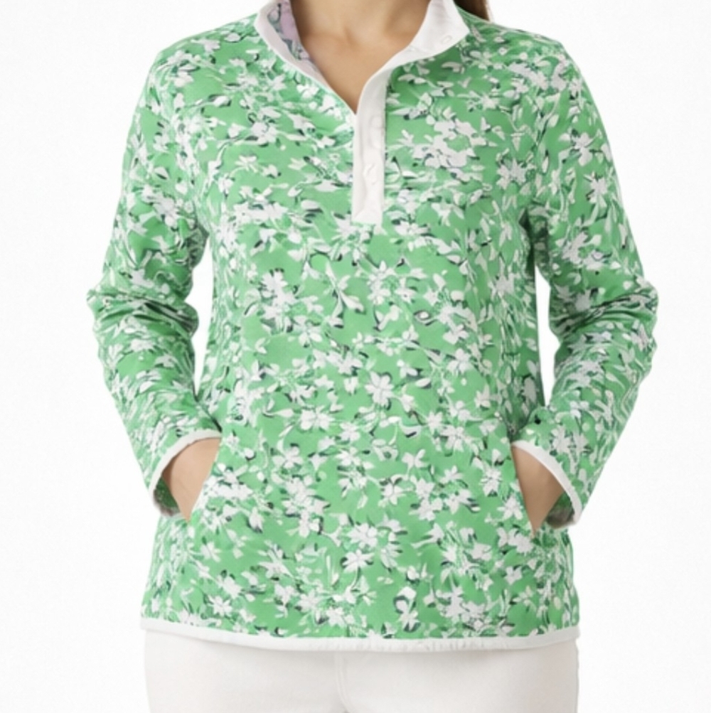 Draper James Land's End Pullover Floral Sweatshirt Snap Closure XS  Spring